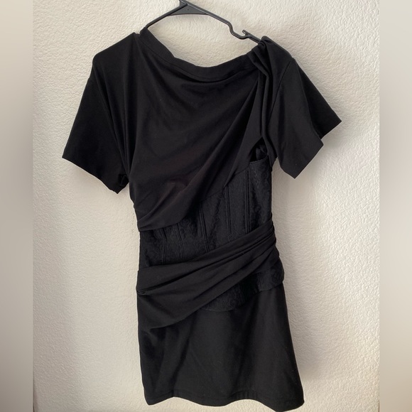 NWT ALEXANDER WANG Corset Panel Ruched Drape T-shirt Dress In Black 4 $1,050 - Picture 9 of 13